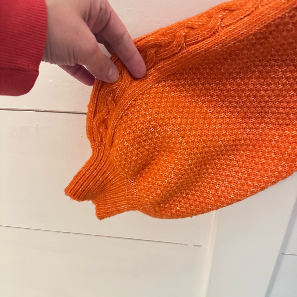 CABI #4038 Harvest cable knit hunter orange cotton woman balloon sleeve sweater - Picture 9 of 15